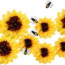 Feifeiya 14 Pcs Sunflower Daisy Tissue Paper Pom Poms Flower Bee Cutout Decorations Yellow Brown White 12" 8" for Bee Day Party Birthday Bridal Wedding Classroom Craft Bulletin Board(Yellow)