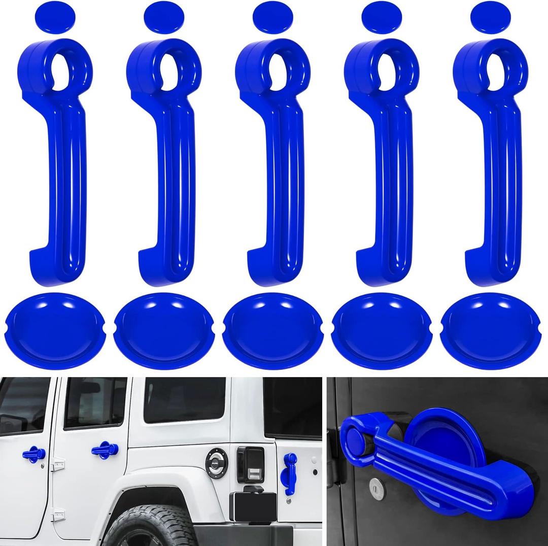 E-cowlboy Door Handle Cover Inserts+Tailgate Handle Cover+Recess Guard for 2007-2018 Jeep Wrangler JK JKU Sports Sahara Freedom Rubicon Unlimited Exterior Accessories (Blue 15PCS)