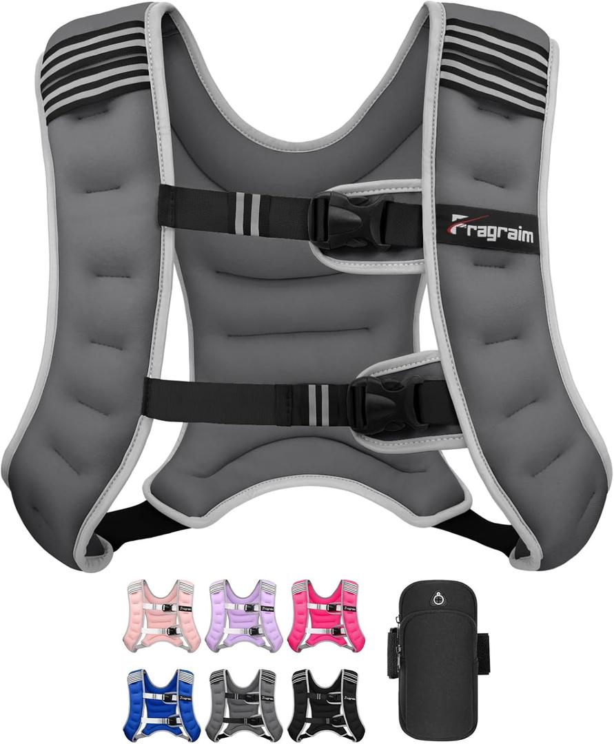 Fragraim Weighted Vest for Women Men - 12lb Weight Vest with Reflective Stripe, Detachable Phone Pouch, Ideal for Walking, Strength Training, Running, Workout, Cardio and Weight Loss - Grey