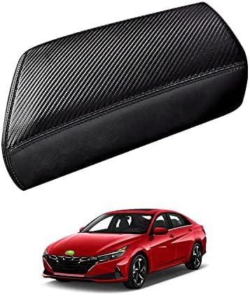 Autorder Center Console Cover for Hyundai Elantra 2021-2025 2026 Accessories Carbon Fiber Armrest Cover Anti-Scratch Leather Armrest Protector (Automatic Brake Only, Not for Handbrake)