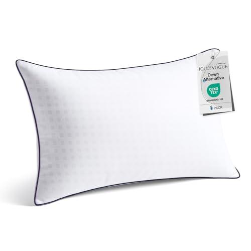 JOLLYVOGUE Standard Size Bed Pillow 1-Pack，Single Pillow for Sleeping, Breathable and Supportive with Down Alternative Fill, Hotel Collection Pillow for Side, Back, and Stomach Sleepers