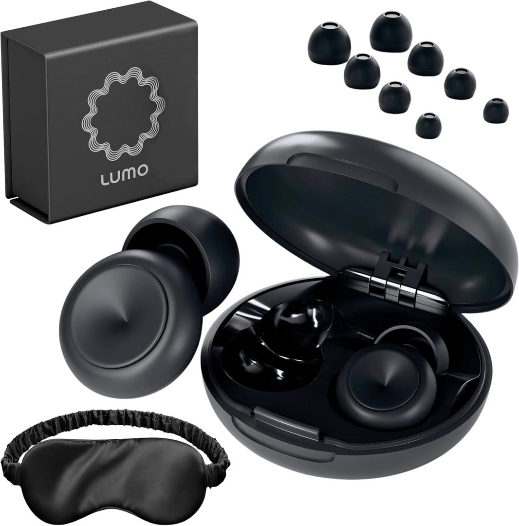 Lumo Ear Plugs for Sleeping - 28dB (SNR) Reusable Silicone Ear Plugs for Noise Reduction with Silk Sleep Mask | Work & Concert Hearing Protection | Customizable & Comfortable Noise Reducing Earplugs