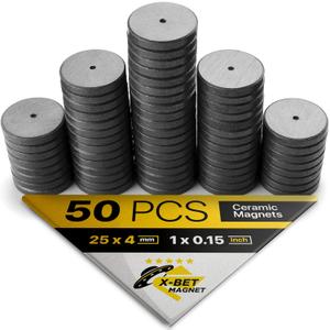 Ultra-Strong Ceramic Round Magnets (1x0.15"/25x4mm, 50 pcs) - Heavy Duty Magnets, Non-Corrosive, High Thermal Resistance, Versatile For Home, Office, Workshop, Whiteboard, Fridge And Hobby Use