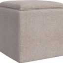 Homepop Home Decor |HomePop Storage Ottoman with Tray Top|Upholstered Modern Square Storage Ottoman with Storage for Living Room & Bedroom, Light Brown Woven, 17.5"D x 17.5"W x 17.5"H