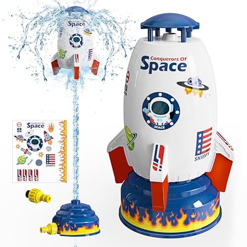 Skirfy Sprinkler Rocket Launcher Outdoor Water Toys for Kids, Rocket Design Water Powered Liftoff 9-16ft & Spin, Summer Garden Lawn Toys & Birthday Gift for Girls Boys Age 3-12 Year Old (White)