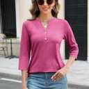 TICTICMIMI Women's V Neck 3/4 Sleeve Tops Button Down Casual T Shirts Basic Loose Fit Tunic Blouse (S)