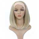 Hair Headband Wigs for Black and White Women Blonde Wig Glueless Synthetic Short Bob Cosplay Wig 180% Density None Lace Front Wigs for Daily Use 12 Inch (Mix Blonde/Beige Headband)