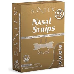 SANTÉX Medium Clear Nasal Strips for Snoring Solution, Nose Strips for Breathing Efficiency, Drug-Free Nasal Congestion Relief, Cold & Allergy, 45ct, Original,Set of 4, BBD: 08/14/2026