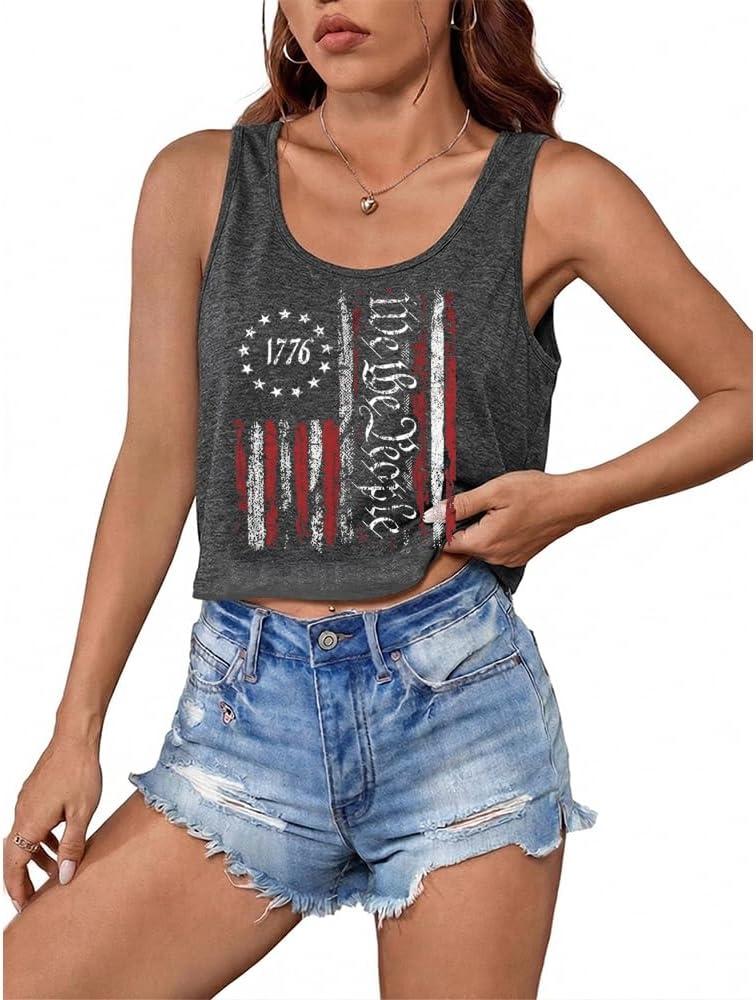 T&Twenties American Flag Tank Top for Women,4th of July Stars Striped Racerback Tees Sleeveless Patriotic USA Flag Vest Tops (M)