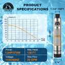 Septic Tank Pump 4" Submersible Effluent Cistern Deep Well Pump with Clog-Resistant Bottom Suction 33FT UL Cord Stainless Steel for Irrigation 26GPM 138FT Head 1/2HP 115V