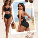 High Waisted Underwire Bikini Sets - Women 2025 Two Piece Swimsuits Halter Bathing Suits with Tummy Control Bottom (Black, M)