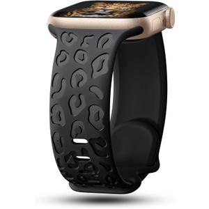 CreateGreat Engraved Bands Compatible with Apple Watch Band  42mm 44mm 45mm, Leopard Pattern Soft Silicone Strap Compatible with iWatch Series 10 9 8 7 6 5 4 3 2 1 SE Ultra