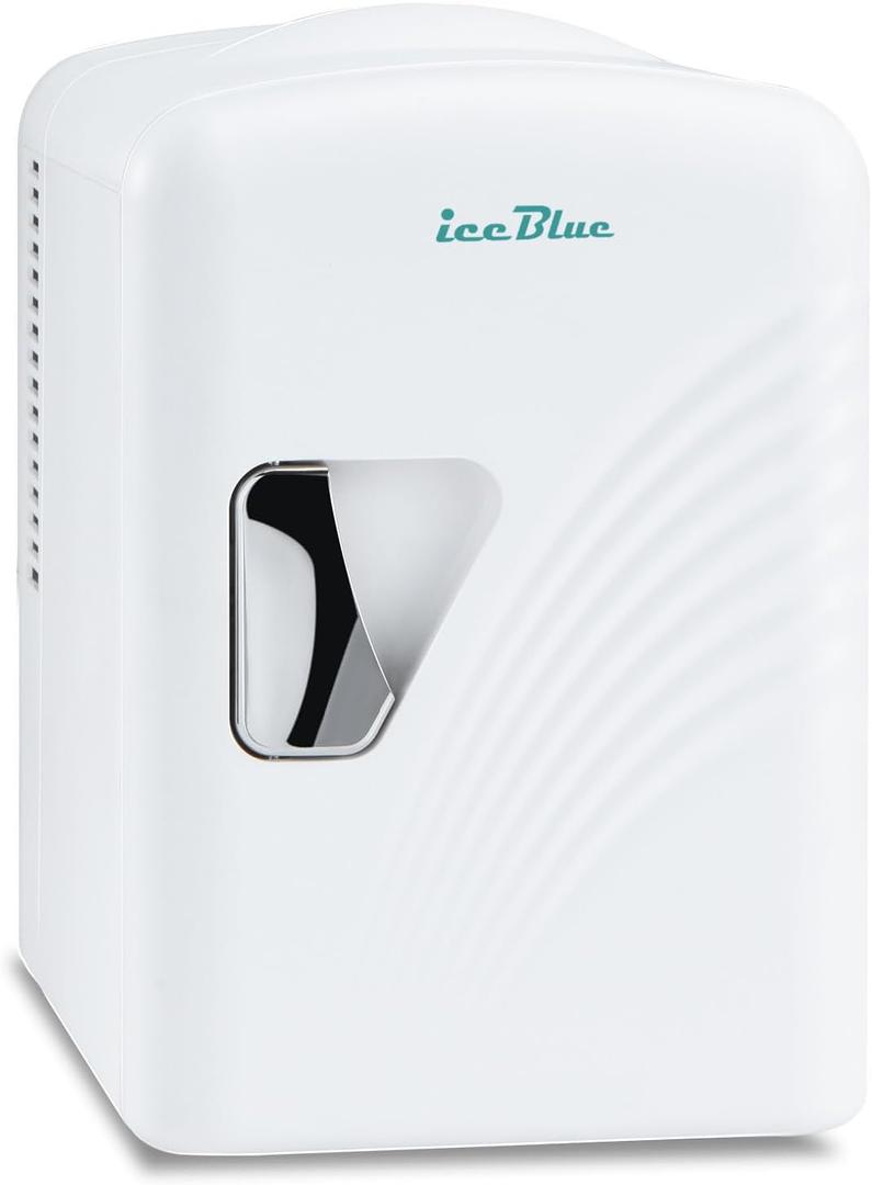 Iceblue Mini Fridge, Retro 4 Liter /6 Cans Tiny Fridge, AC Plug & 12V Car Charger Small Refrigerator, Compact & Portable 4A Cooling Mini Refrigerator for Bedroom, Car, Office, Dorm, Gift (White)