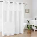 Mrs Awesome No Hook Shower Curtain with Snap-in Liner Less Time On/Off, Embossed Waffle-Look Textured Fabric Shower Curtain for Bathroom Hotel Style, Washable, Soft & Lightweight, 71x74, White