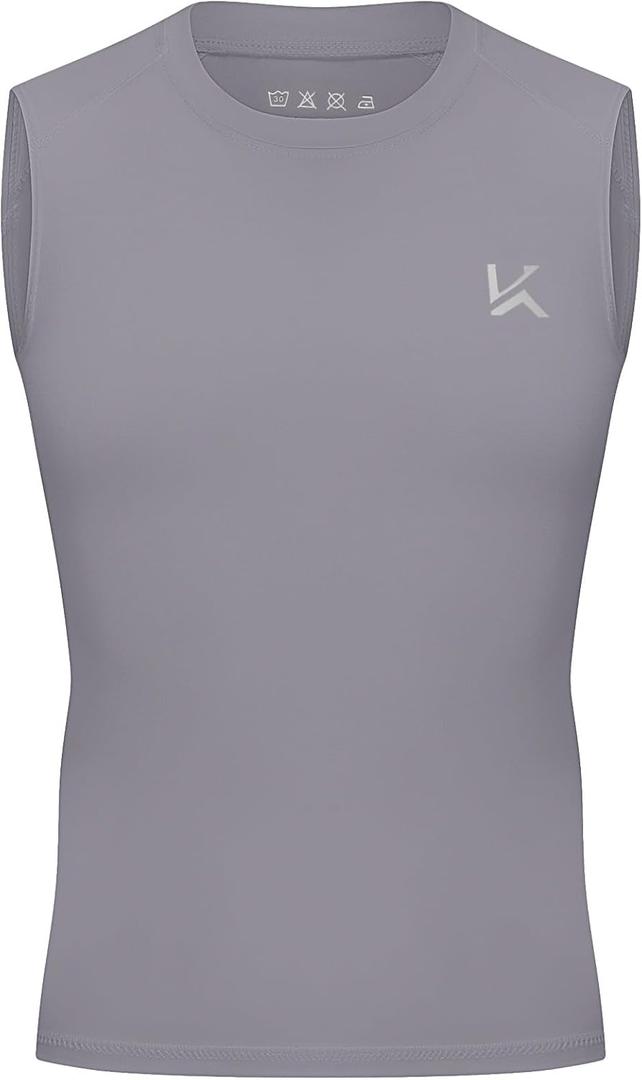 Boys Sleeveless Compression Shirt Qucik Dry Athletic Tank Tops Youth Kids Basketball Football Undershirt Workout, M