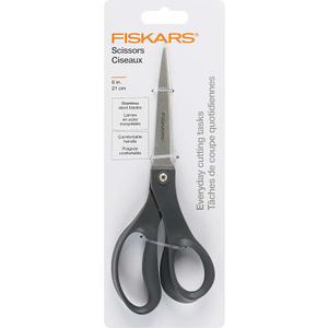 Fiskars 8” Everyday Stainless Steel Scissors (1-Pack) with Ergonomic Handles, Home & Office Scissors for Cutting Paper, Cardboard, Photos and More, Gray