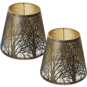 Double Small Bronze Gold Lamp Shade Clip On Bulb Set of 2, Alucset Barrel Fabric Lampshade for Table Chandelier Wall Lamp 5x8x7 Inch 2Pcs