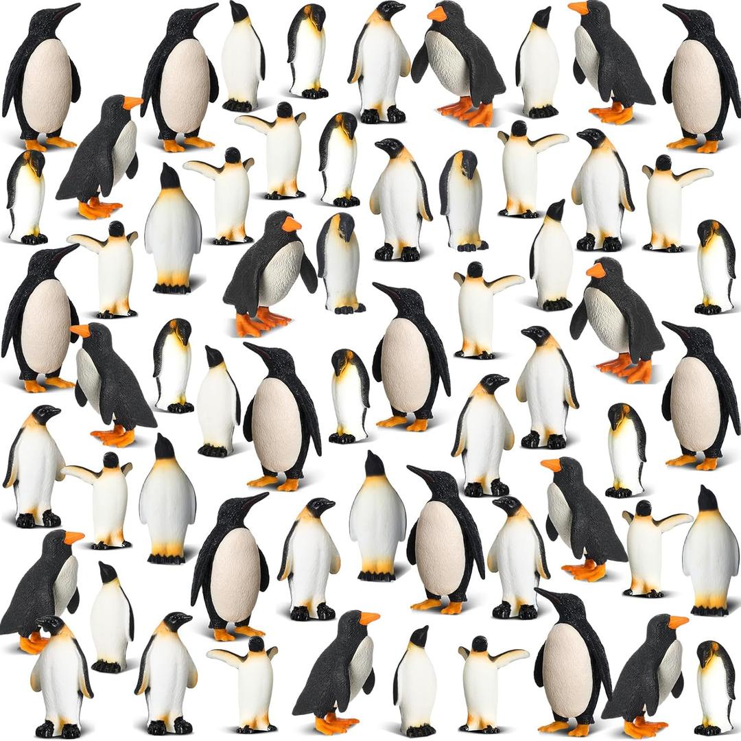 Poen 60 Pcs Penguin Figurines Miniature Realistic Penguin Figures Cute Resin Antarctic Animal Penguin Winter Cake Toppers Decorations for Boy Girl Birthday Gift Party Favors