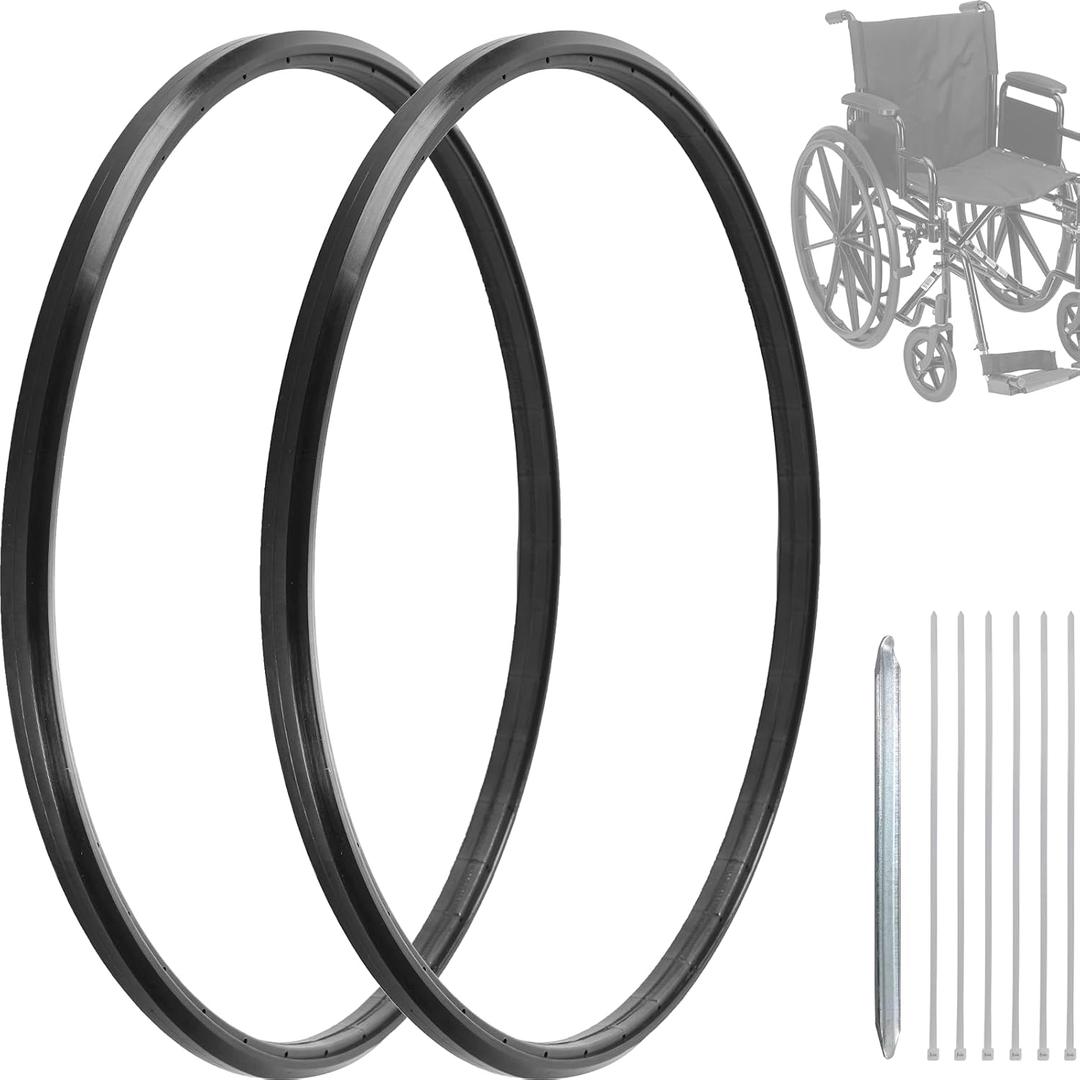 CALPALMY 2 Sets of Universal 24" x 1" Flat-Free Polyurethane Rear Wheel Replacement Tires for Manual Wheelchairs Durable and Reliable Wheelchair Tire Replacement