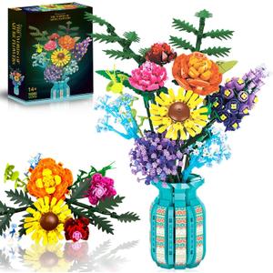 Flowers Bouquet Building Set for Adults, Wildflowers Icon Flowers Botanical Collection Kits Compatible with Lego Flowers, Valentines Flowers Sets for Women Girls 14+, 11001