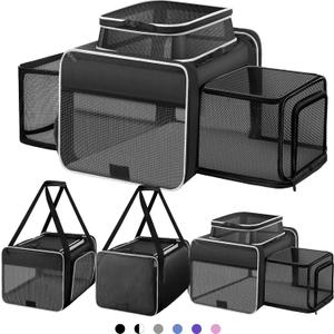 Top and 2 Sides Expandable Cat Carrier 18x11x11, TSA Airline Approved Dog Carriers for Medium Dogs, Soft-Sided Pet Carrier with Self-Locking Zippers for Kitten,Rabbit, Puppy, Guinea Pig Black White