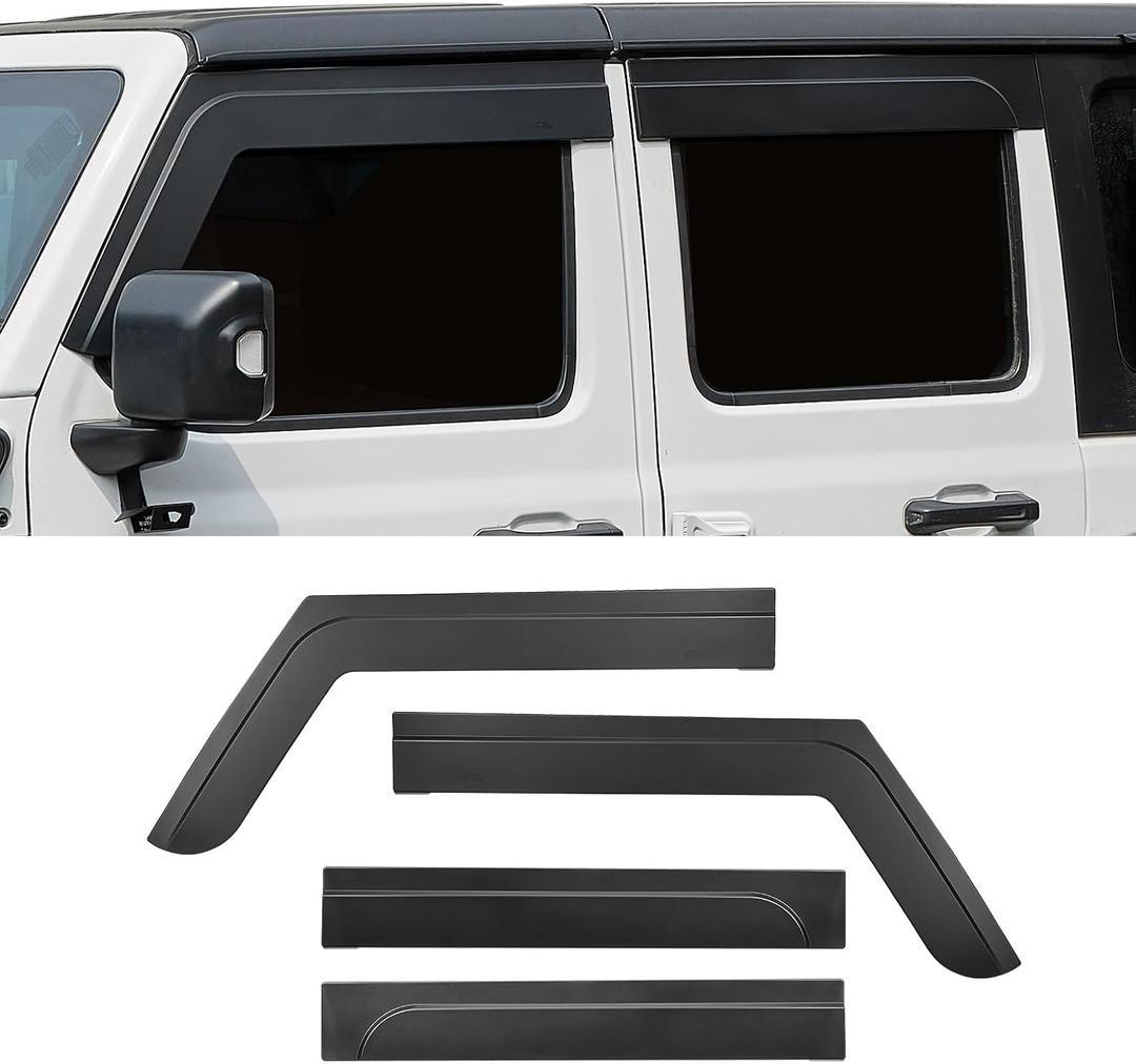 JOYTUTUS Outside Mount Rain Guards Compatible with 2018-2026 Wrangler JL JLU & Gladiator JT 4-Door, Side Window Deflectors Low-Profile Smoke Matte Style Window Vent Visors, 4 Pieces