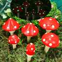 Juegoal Set of 6 Fairy Garden Miniature Mushrooms Statues, Glow in Dark Mini Red Mushroom Resin Figurines, Outdoor Garden Yard Art Accessories, Fly Agarics Sculpture Lawn Ornament Decorations