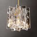 Untrammelife 1-Light Gold Pendant Light, Modern Contemporary Square Water Ripple Acrylic Shade Lighting Fixtures Chandeliers for Kitchen Island, Living Room, Dining Room, Bedroom