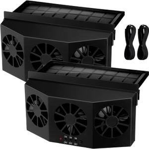 Tujoe 2 Pack Solar Powered Car Exhaust Fan 3 Fans Car Window 4500 RPM Air Vent Radiator Solar Energy Cooling Vent Exhaust for General Types(Solar 3 Fans,Black)