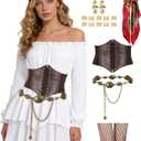 Pirate Costume Women Renaissance Dress with Pirate Accessories Outfit for Halloween Cosplay (Small, White)