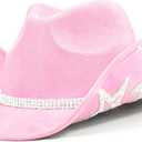 Keilin Rhinestone Cowgirl Hat Disco Cowboy Hat Felt Western Nashville Bachelorette Party Hat for Teens and Adults (6 3/4-7 3/8, Pink)