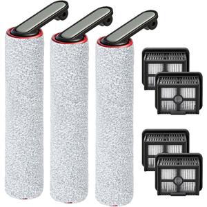 Roller Brush and Filter Replacement Compatible with Dreame H12 Pro, H12 Dual, G10 Pro Cordless Wet Dry Vacuum Cleaner Accessories, 3 Pack Roller Brushes + 4 Pack Vacuum Filters