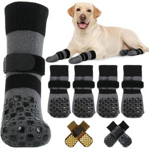 Kuoser Dog Socks with Grippers to Prevent Licking Paws, 4 Pcs Non Slip Dog Booties Paw Protector for Hardwood Floors, Double Sides Dogs Grippy Socks for Medium Senior Dogs