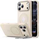 ESR Silicone Case for iPhone 17 Pro, Built-in Camera Stash Stand Compatible with MagSafe, Military-Grade Drop Protection Magnetic Phone Case, Cloud Series,Light Tan
