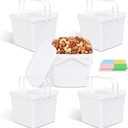 1.3 Gallon 5 Pack Double Handles Square Bucket, Food Grade Plastic Bucket with Lid, White Stackable Food Storage Containers Set for Kitchen Organization,Fruit,Cookies,Dry Goods