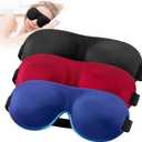 YIVIEW Sleep Mask for Back and Side Sleeper Pack of 3, 100% Light Blocking 3D Eye Masks for Sleeping, Lightweight & Breathable Eye Cover for Women Men, Zero Pressure Night Blindfold (Blue & Black & Red)