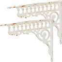 Sungmor 10.6 Inch Cast Iron White Brackets for Shelves, 2PC Vintage Metal Decorative Angle Support Doorway Bracket, Heavy Duty Victorian Shelves Corbels, Wall Mounted Floating Shelf Bracket