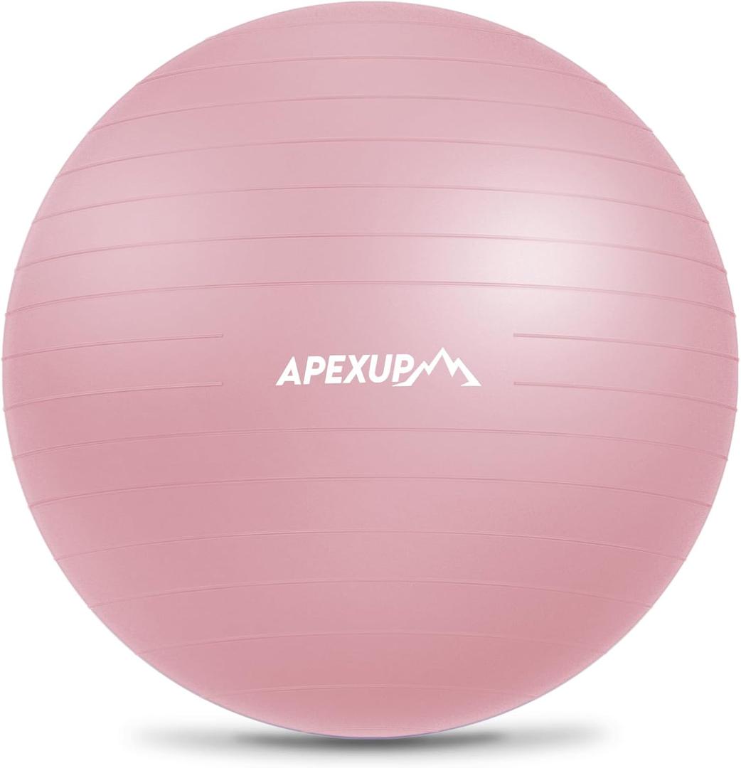 APEXUP Yoga Ball Exercise Ball Anti Slip Heavy Duty for Fitness, Balance & Core Workout (M (19"~22) 55cm, Pink)