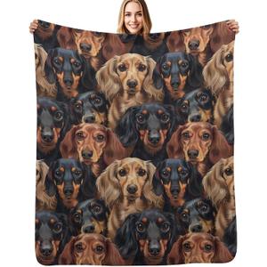 Cute Dachshund Blanket, Realistic Sausage Dog Print Throw, Soft Cozy Fleece Blankets for Kids Women Girls Pet Lovers, Wiener Dog Decor for Room Couch & Bed Birthday Gifts 50x60in