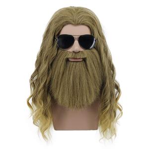 Karlery Men Long Curly Golden Brown Beard Wig Anime Costume Wig for Halloween Cosplay Party