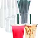 16 oz Clear Plastic Cups with Lids and STRAWS, Disposable Drinking Cups for Cold Drinks, Iced Coffee, Milkshakes, Smoothies, 25 Sets