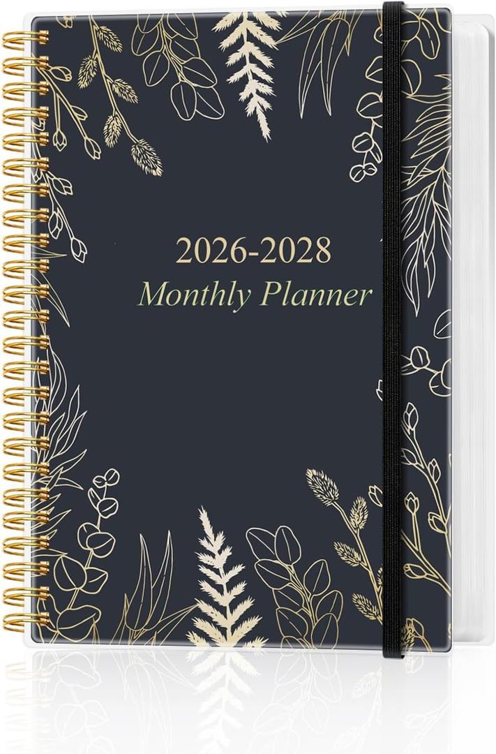 2026-2028 Monthly Planner, 3 Years Calendar from April 2026 - December 2028 with Spiral Binding, Inner Pocket, Elastic Closure, 33 Month Planner for Home | School | Office, 5.8" x 8.5", White Gold Leaf