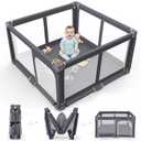 Foldable Baby Playpen - 50"x50" Safety Play Yard for Babies & Toddlers - Indoor & Outdoor Use with Carry Bag - Collapsible, Portable Play Yard, Dark Gray