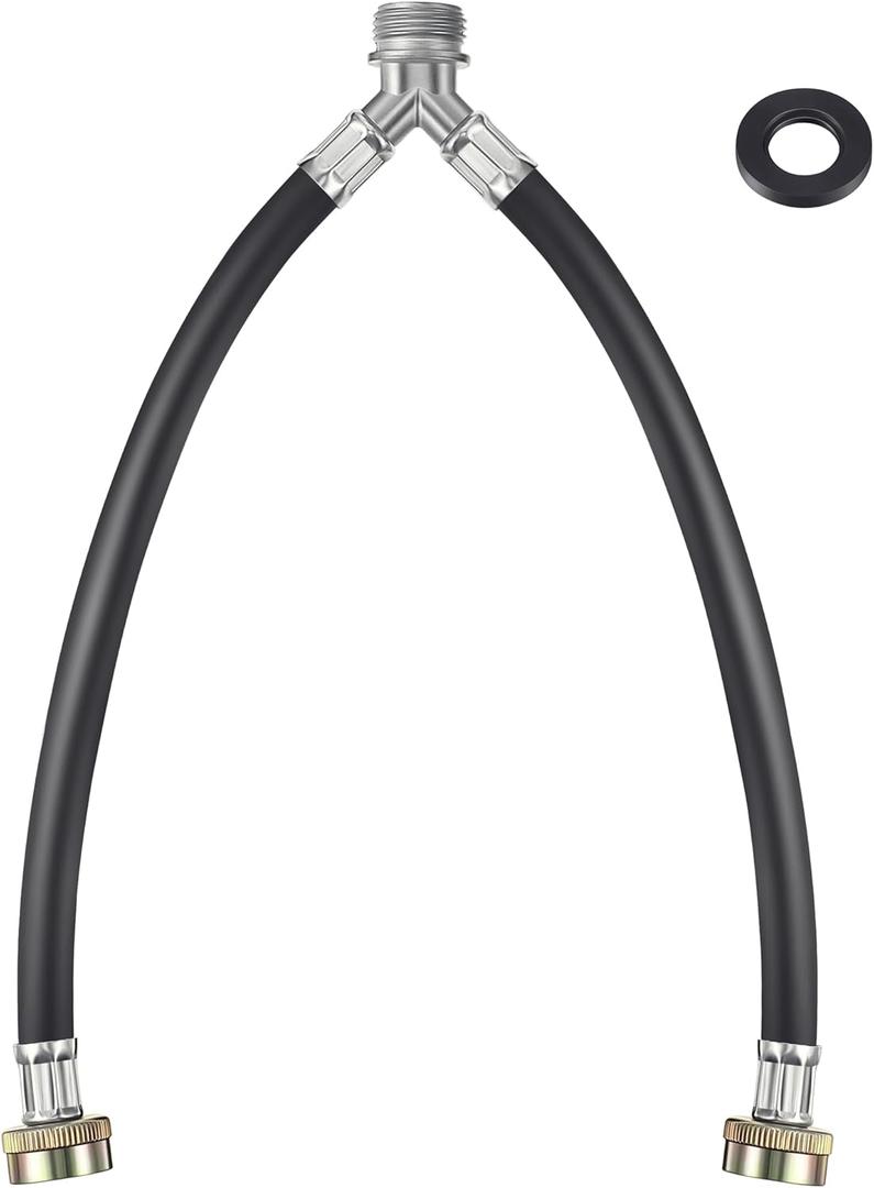 Dreyoo Rubber Washing Machine Y Hose, 3/4 Inch Brass Fittings, 1 ft (12 Inch) Length Hot and Cold Water Supply Y Mixer Hose Connector for Washing Machines Outdoor Garden Faucets(1 Pcs)
