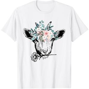 Women's Goats Flowers Farm Animal Lover Funny Goat T-Shirt Large
