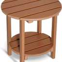 Round Adirondack Outdoor Side Table, 17.7" Small Patio End Table, 2-Tier HDPE Plastic Table for Poolside Porch Garden, Weather Resistant & Easy Assembly (Teak)