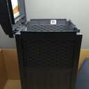 Suncast 33 Gallon Wicker-Style Hideaway Trash Can with Secure Latching Lid and Weather-Resistant Construction for Patio, Cyberspace Grey, Made in The USA