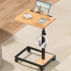 Adjustable TV Tray Table - 360 Rotating C Shaped End Side Table Sofa Couch Bed Table with Wheels for Eating Living Room Laptop