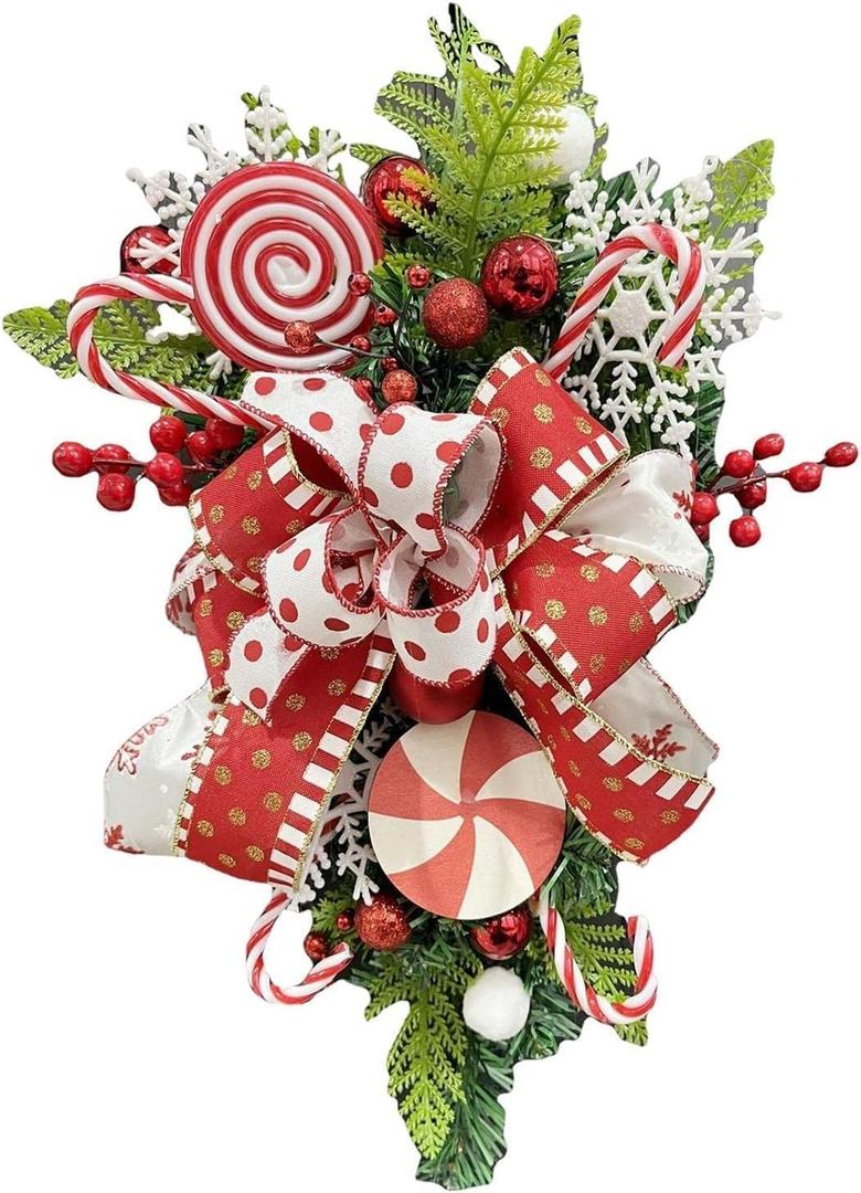 Christmas Swag Wreath Xmas Teardrop Wreath Green Leaves Wreath Wall Hanging Door Garland Front Door Wreath for Xmas Front Door Window Holiday Decor