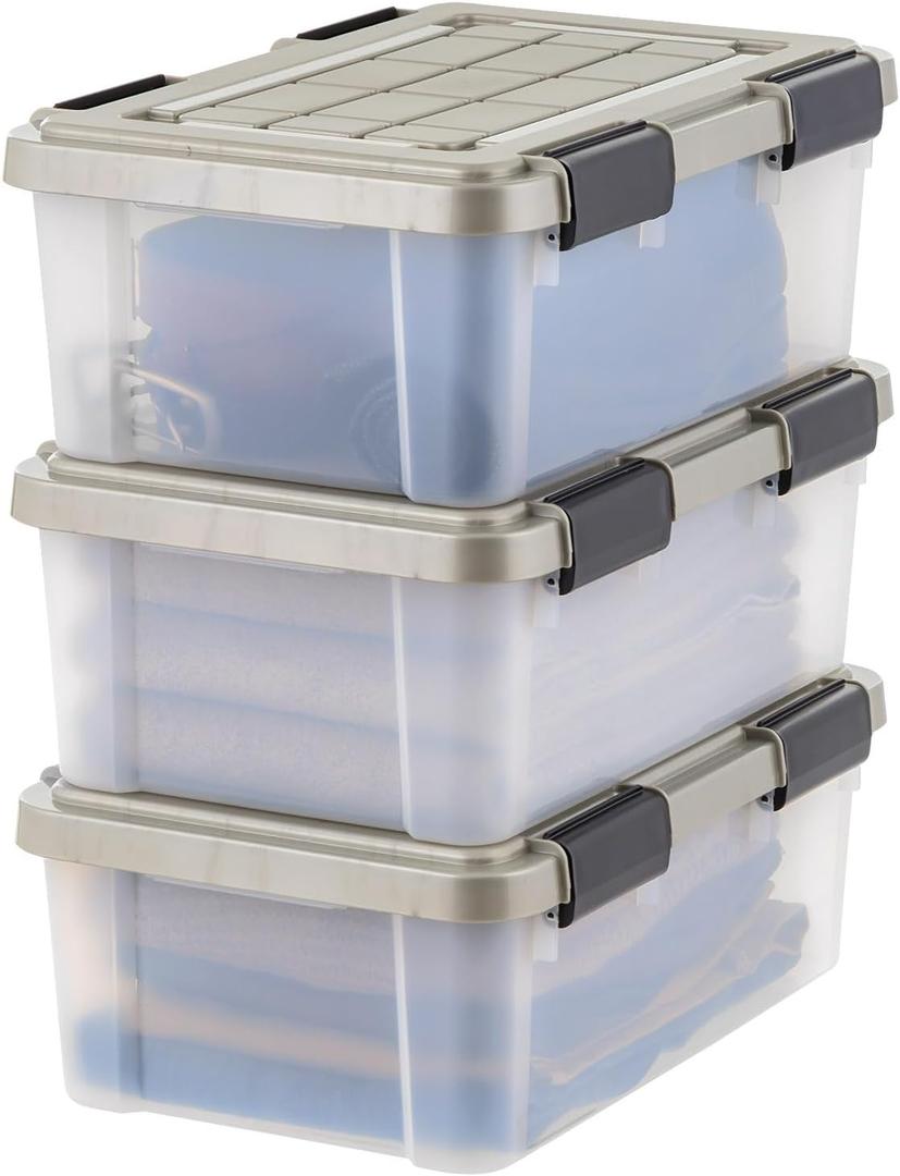 IRIS USA 16 Qt Storage Bins with Gasket Seal Lid, 3 Pack - BPA-Free, Heavy Duty Moving Containers Tight Latch, Weather Proof Tote, WEATHERPRO - Clear/Chrome